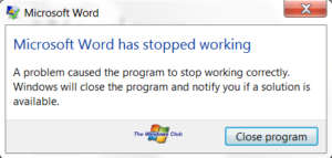 Microsoft Word Not Responding
