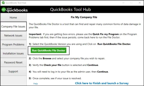 Run QuickBooks File Doctor from Tool Hub